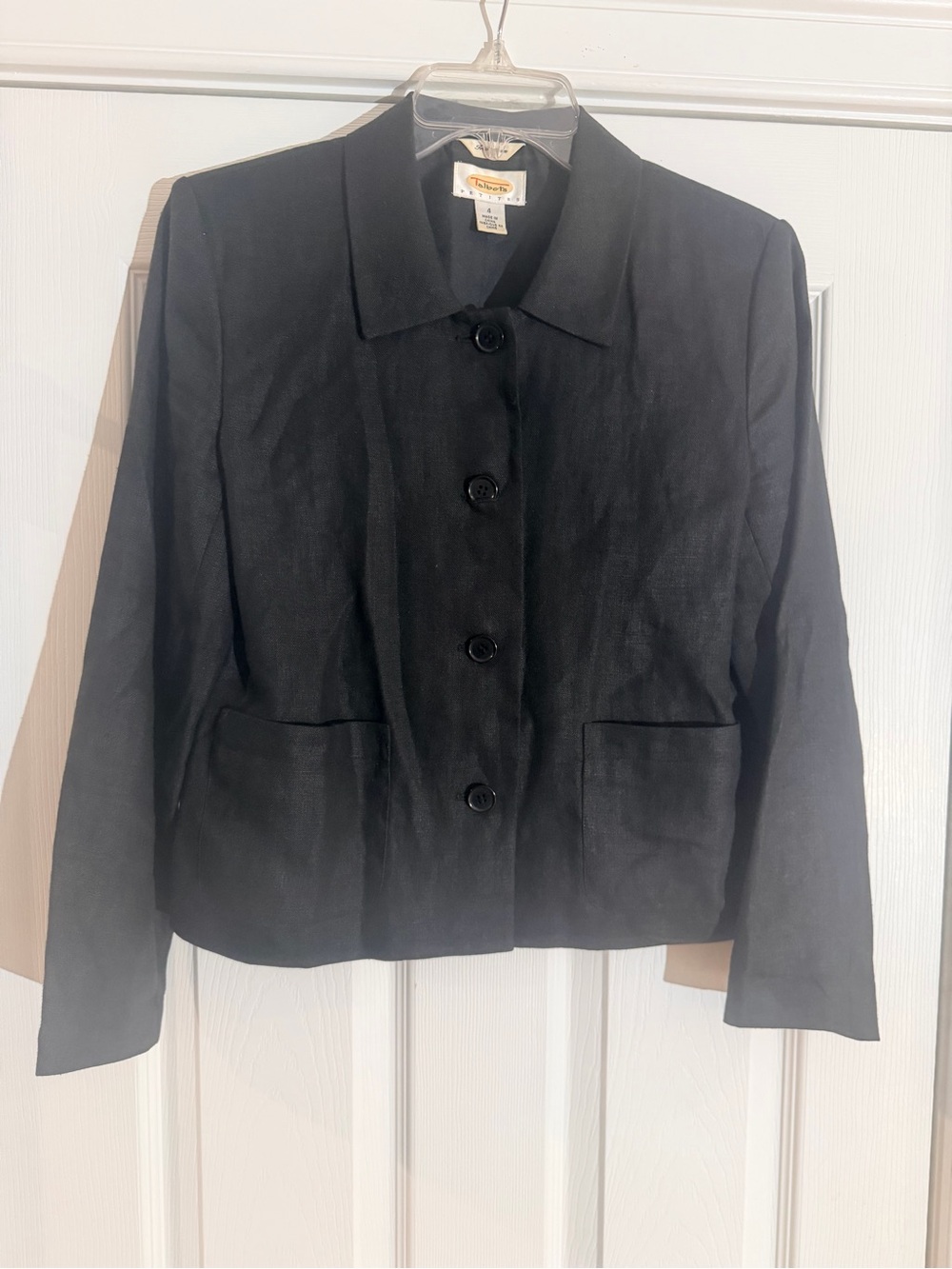 Ladies Size 4 "Talbots" IRISH LINEN Black Button-Front Blazer IRISH LINEN GUC